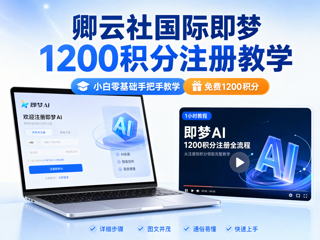卿云社专属｜国际即梦1200积分完整注册一小时手把手教学-卿云社