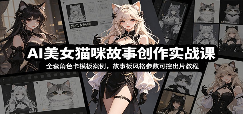AI美女猫咪故事创作实战课：全套角色卡模板案例，故事板风格参数可控出片教程-卿云社