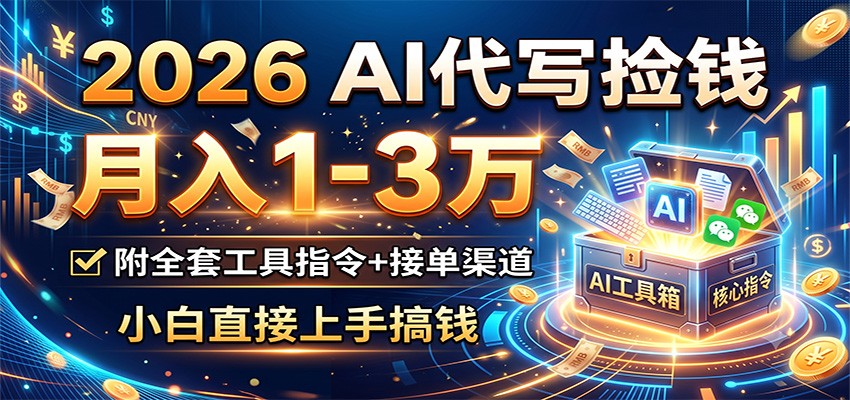 2026 AI代写捡钱，月入1-3万，附全套工具指令+接单渠道，小白直接上手搞钱-卿云社