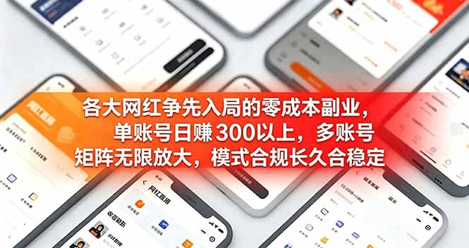 各大网红争先入局的零成本副业，单账号日赚 300 以上，多号矩阵可放大，模式合规长久稳定！-卿云社