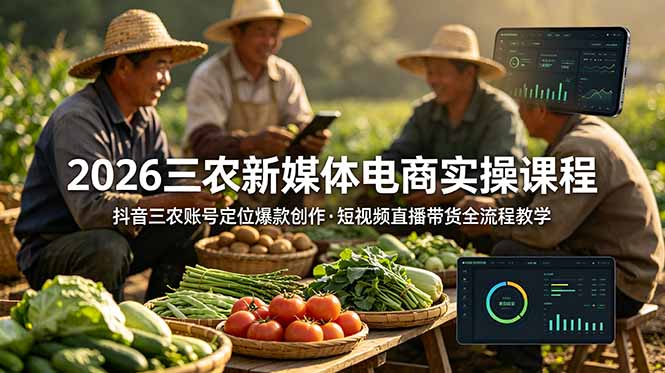 2026三农新媒体电商实操课程：抖音三农账号定位爆款创作，短视频直播带货全流程教学-卿云社