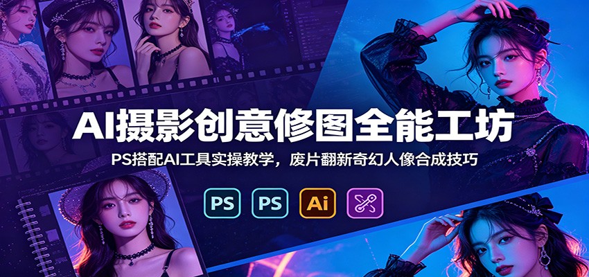 AI摄影创意修图全能工坊：PS搭配AI工具实操教学，废片翻新奇幻人像合成技巧-卿云社