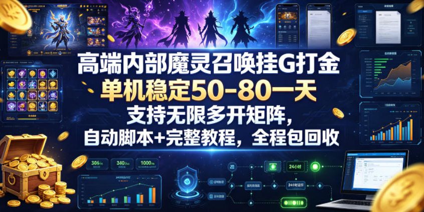 高端内部魔灵召唤挂G打金，单机稳定50-80一天，支持无限多开矩阵，自动脚本+完整教程，全程包回收【揭秘】-卿云社