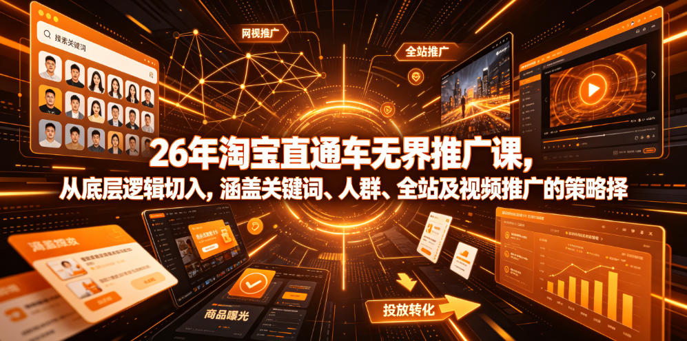 26年淘宝直通车无界推广课，从底层逻辑切入，涵盖关键词、人群、全站及视频推广的策略选择-卿云社