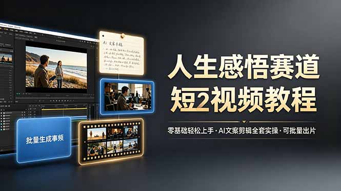 人生感悟赛道短视频教程，零基础轻松上手，AI文案剪辑全套实操可批量出片-卿云社