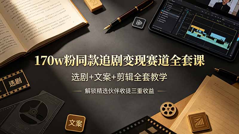 170w粉博主同款追剧变现赛道全套课，选剧+文案+剪辑全套教学，解锁精选伙伴收徒三重收益-卿云社