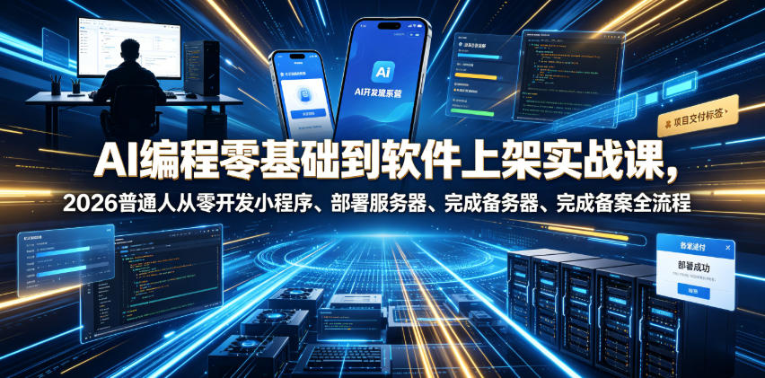AI编程零基础到软件上架实战课，2026普通人从零开发小程序、部署服务器、完成备案全流程项目落地教程-卿云社