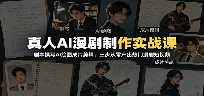 真人AI漫剧制作实战课：剧本撰写AI绘图成片剪辑，三步从零产出热门漫剧短视频-卿云社