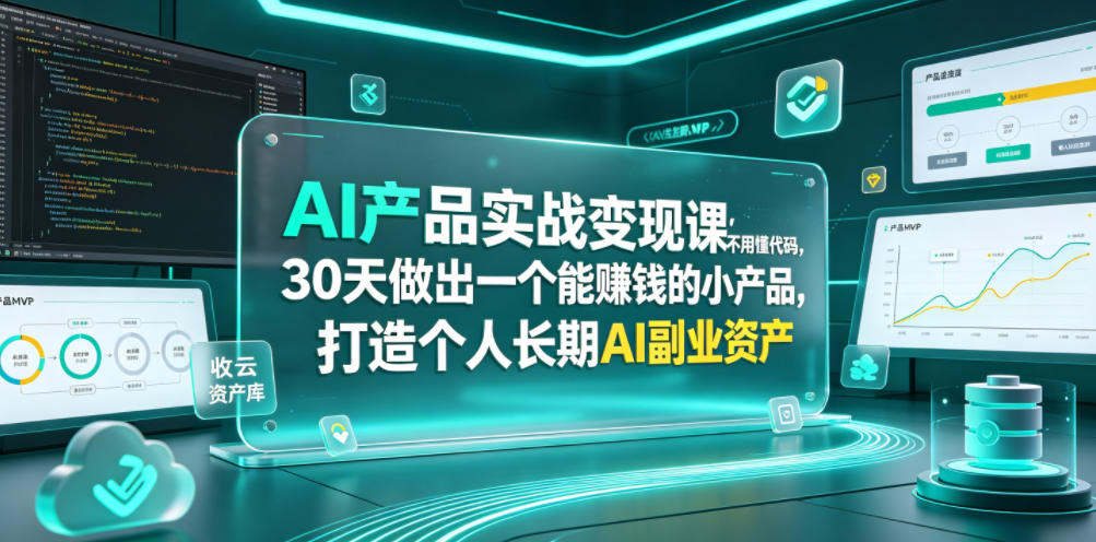AI产品实战变现课，不用懂代码，30天做出一个能賺钱的小产品，打造个人长期AI副业资产-卿云社