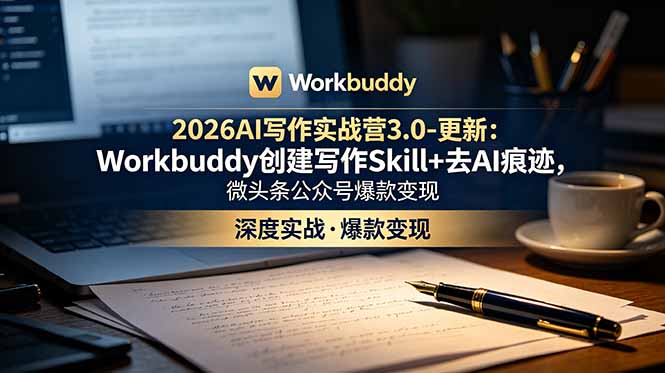 2026AI写作实战营3.0-更新：Workbuddy创建写作Skill+去AI痕迹，微头条公众号爆款变现-卿云社