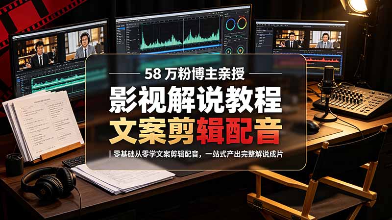 58 万粉博主荧幕春秋亲授影视解说教程｜零基础从零学文案剪辑配音，一站式产出完整解说成片-卿云社
