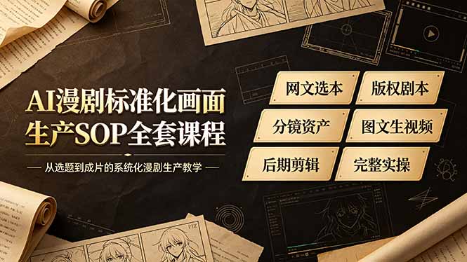 AI漫剧标准化画面生产SOP全套课程-更新,网文选本版权剧本分镜资产全覆盖,图文生视频后期剪辑完整实操教学-卿云社