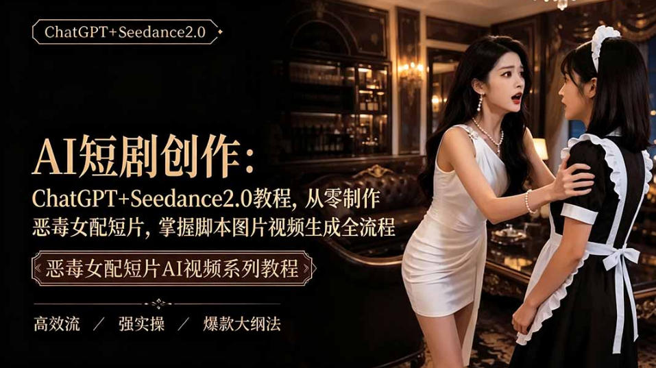 AI短剧从零创作实战课｜ChatGPT脚本撰写+Seedance2.0视频生成，恶毒女配短剧全流程教程-卿云社