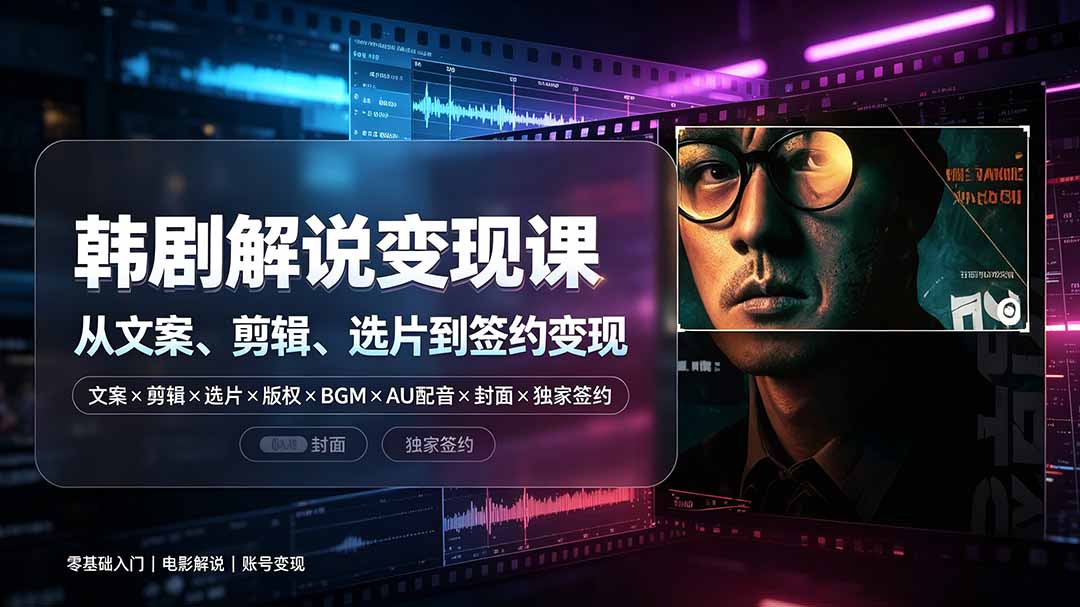 抖音270W粉丝博主亲授韩剧解说课：文案×剪辑×选片×版权×BGM×AU配音×封面×独家签约，零基础到变现-卿云社