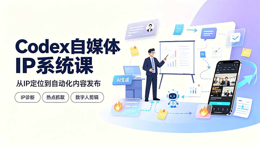 Codex自媒体IP系统课:IP诊断/热点抓取/IP蒸馏 Skill,爆款复刻数字人多平台自动发布教程-卿云社