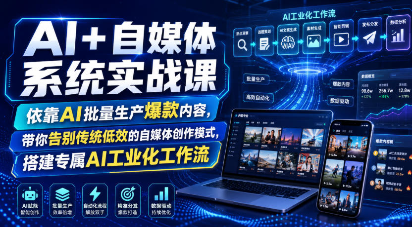 AI+自媒体系统实战课，依靠AI批量生产爆款内容，带你告别传统低效的自媒体创作模式，搭建专属AI工业化工作流-卿云社