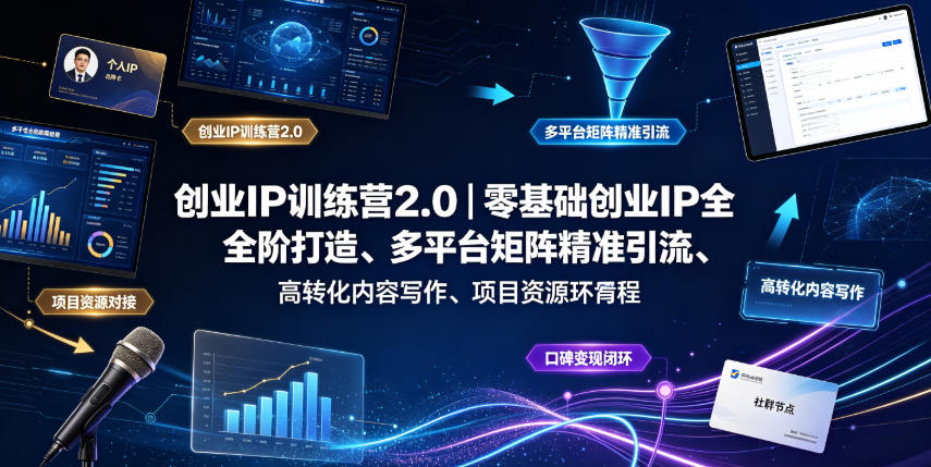 创业IP训练营2.0|零基础创业IP全阶打造、多平台矩阵精准引流、高转化内容写作、项目资源对接与口碑变现闭环课程-卿云社