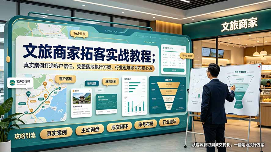 文旅商家拓客实战教程；真实案例打造客户信任，完整落地执行方案，行业避坑账号布局心法-卿云社