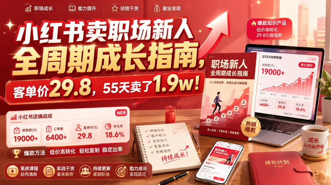 小红书卖职场新人全周期成长指南,客单价29.8,55天卖了1.9w!-卿云社
