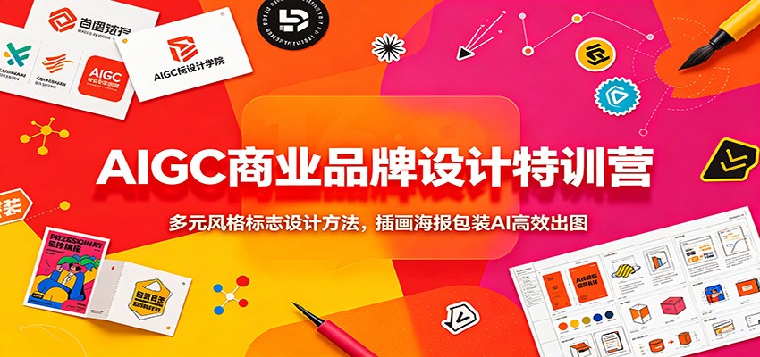 AIGC商业品牌设计特训营：多元风格标志设计方法，插画海报包装AI高效出图-卿云社