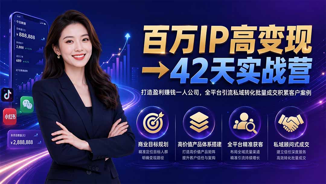 百万IP高变现→42天实战营｜打造盈利赚钱一人公司，全平台引流私域转化批量成交积累客户案例-卿云社
