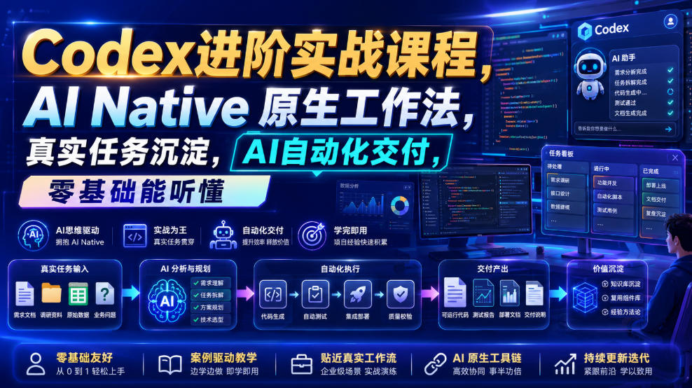 Codex进阶实战课｜AI Native原生工作法，22节真实任务落地，从配置到AI自动化交付全链路教程-卿云社