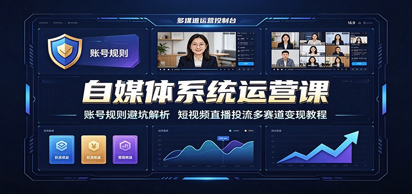 自媒体系统运营课：账号规则避坑解析，短视频直播投流多赛道变现教程-卿云社
