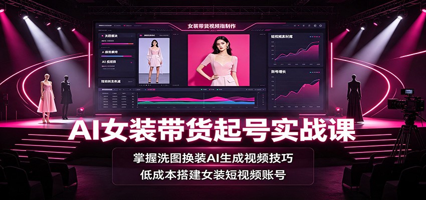 AI女装带货起号实战课：掌握洗图换装AI生成视频技巧，低成本搭建女装短视频账号-卿云社