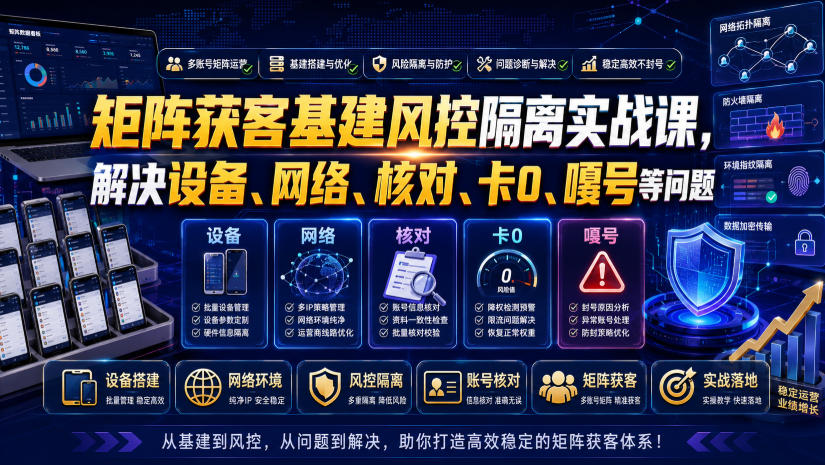 矩阵获客基建风控隔离实战课，解决设备、网络、核对、卡0、嘎号等问题-卿云社