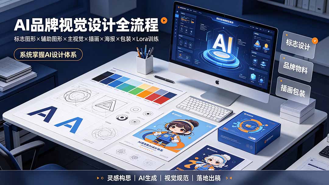 AI品牌视觉设计全流程：标志图形×辅助图形×主视觉×插画×海报×包装×Lora训练，系统掌握AI设计体系-卿云社