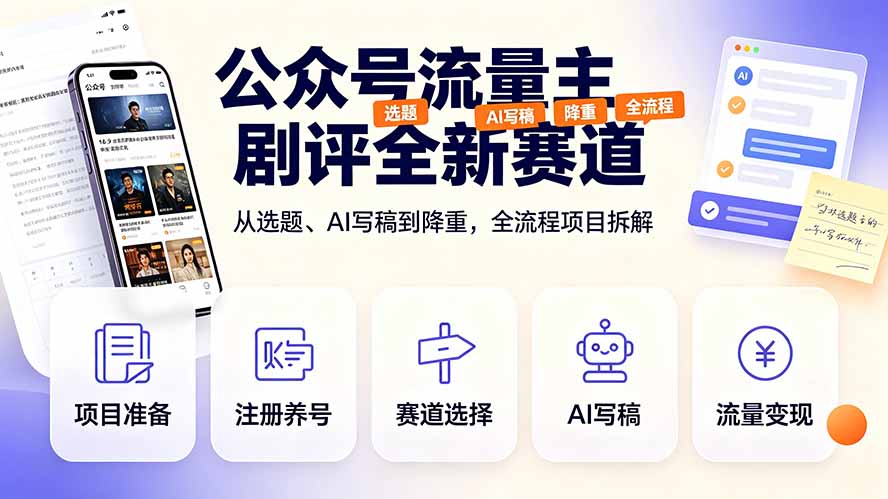 公众号流量主剧评全新赛道，从选题、AI写稿到降重，全流程项目拆解-卿云社
