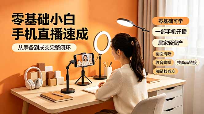 零基础小白手机直播速成,从筹备到成交完整闭环,适配苹果安卓系统,解决杂音卡顿留人难问题-卿云社