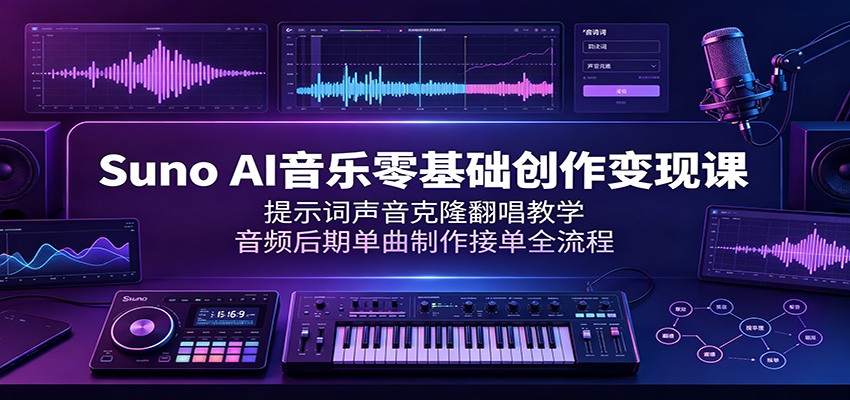 Suno AI音乐零基础创作变现课:提示词声音克隆翻唱教学,音频后期单曲制作接单全流程-卿云社