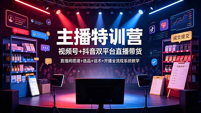 主播特训营：视频号+抖音双平台直播带货，直播间搭建+选品+话术+开播全流程系统教学-卿云社