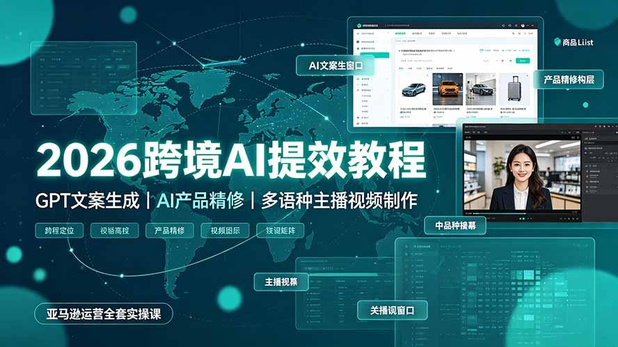2026跨境AI提效教程·GPT文案生成|AI产品精修|多语种主播视频制作,亚马逊运营全套实操课-卿云社