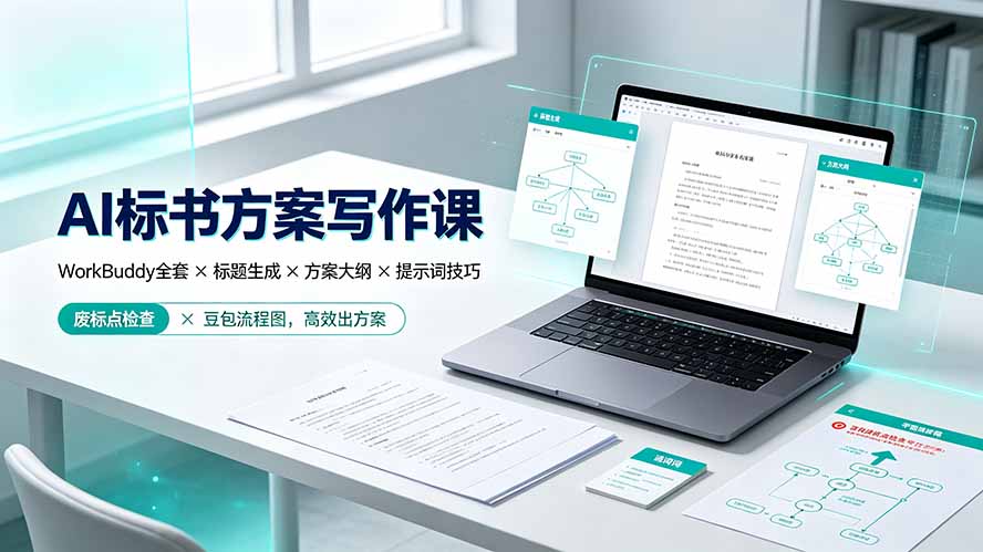 AI标书方案写作课：WorkBuddy全套×标题生成×方案大纲×提示词技巧×废标点检查×豆包流程图，高效出方案-卿云社