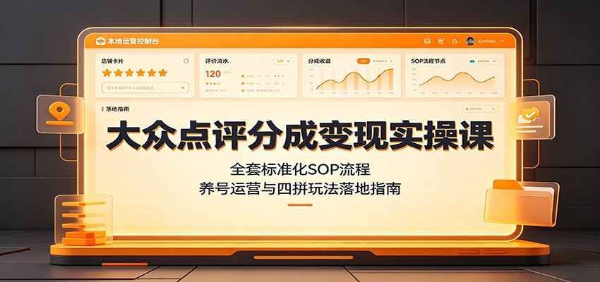 大众点评分成变现实操课：全套标准化SOP流程，养号运营与四拼玩法落地指南-卿云社