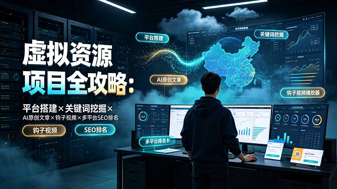 虚拟资源项目全攻略:平台搭建×关键词挖掘×AI原创文章×钩子视频×多平台SEO排名-卿云社
