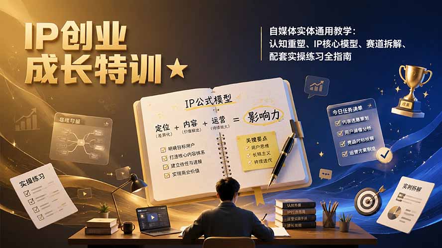 IP创业成长特训★自媒体实体通用教学：认知重塑、IP核心模型、赛道拆解、配套实操练习全指南-卿云社