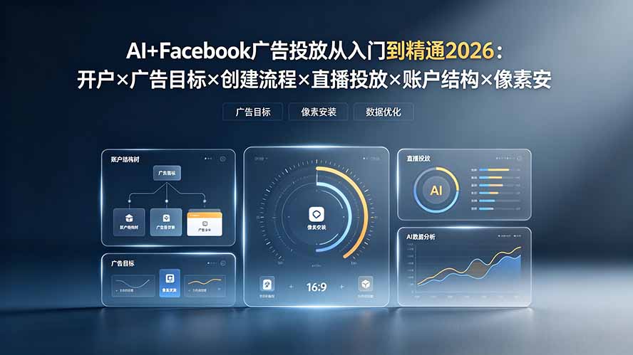 AI+Facebook广告投放从入门到精通2026:开户×广告目标×创建流程×直播投放×账户结构×像素安装×AI赋能-卿云社