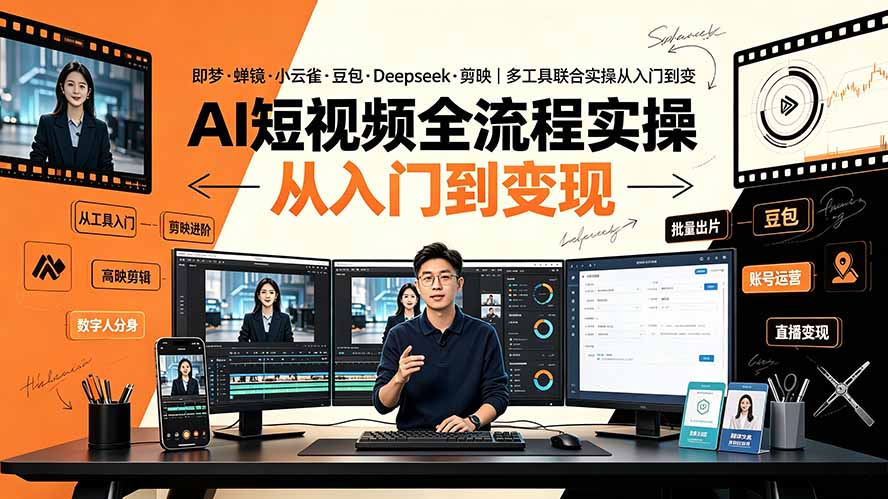 AI短视频全流程实操:即梦·蝉镜·小云雀·豆包·Deepseek·剪映|多工具联合实操从入门到变现-卿云社