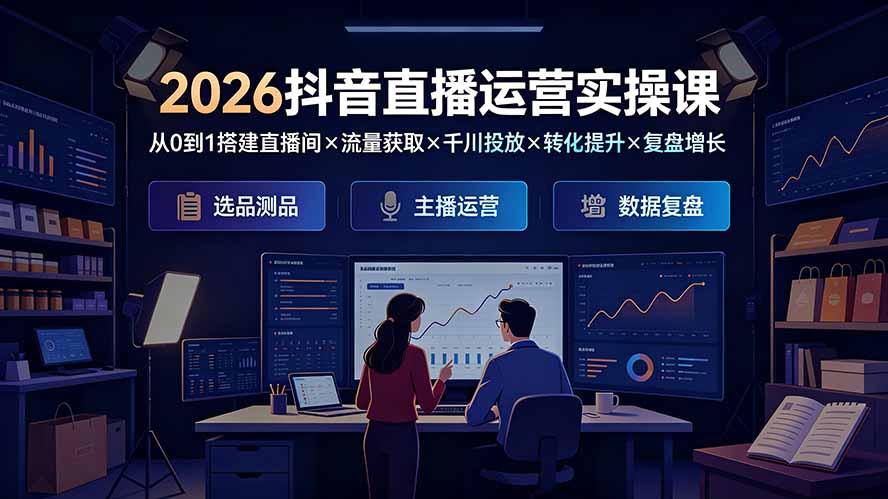 2026抖音直播运营实操课：从0到1搭建直播间×流量获取×千川投放×转化提升×复盘增长，系统掌握完整闭环-卿云社