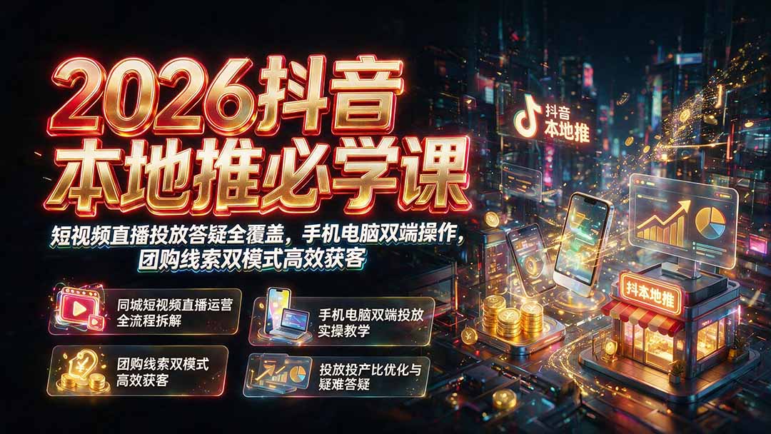 2026抖音本地推必学课｜短视频直播投放答疑全覆盖，手机电脑双端操作，团购线索双模式高效获客-卿云社