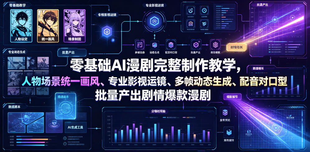 零基础AI漫剧完整制作教学,人物场景统一画风、专业影视运镜、多帧动态生成、配音对口型,批量产出剧情爆款漫剧-卿云社