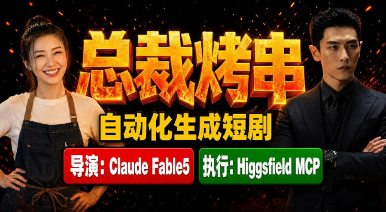 Claude Fable5担任导演+Higgsfield MCP落地执行｜《总裁烤串》真人质感短剧全自动AI生成全流程教学-卿云社