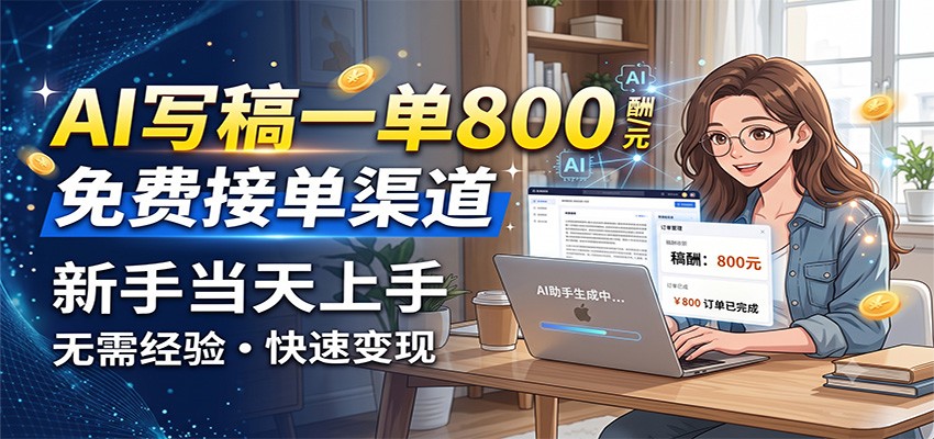 AI写稿一单800，免费接单渠道，一单一结几十到上千，新手当天上手-卿云社