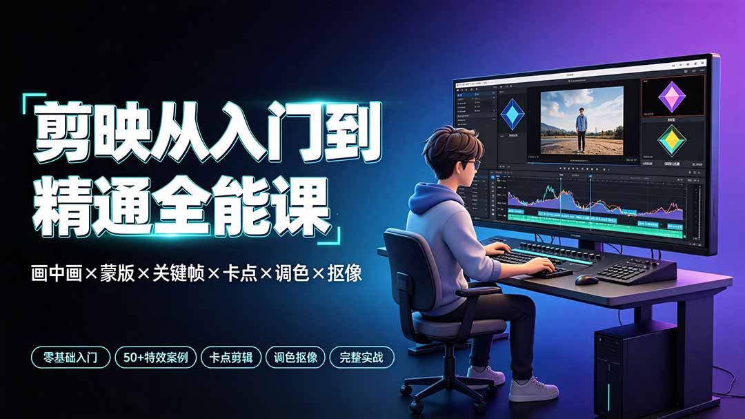 剪映从入门到精通全能课：画中画×蒙版×关键帧×卡点×调色×抠像，一站式掌握剪辑核心技能-卿云社