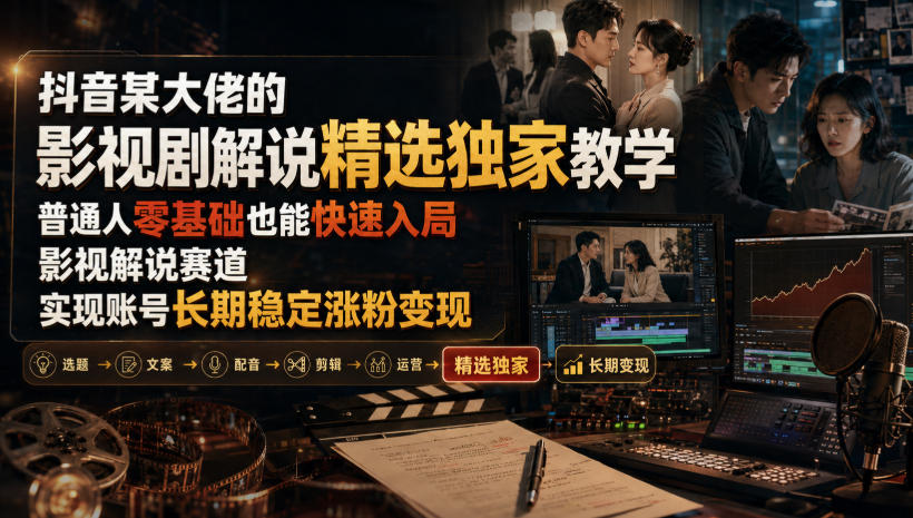 抖音某大佬的影视剧解说精选独家教学，普通人零基础也能快速入局影视解说赛道，实现账号长期稳定变现-卿云社