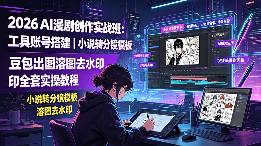 2026AI漫剧创作实战班：工具账号搭建｜小说转分镜模板｜豆包出图溶图去水印全套实操教程-卿云社