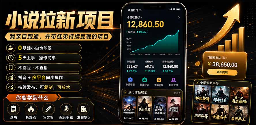 抖音及多平台小说拉新项目：我亲自跑通并持续带徒弟实操｜0基础小白5天上手快速变现-卿云社